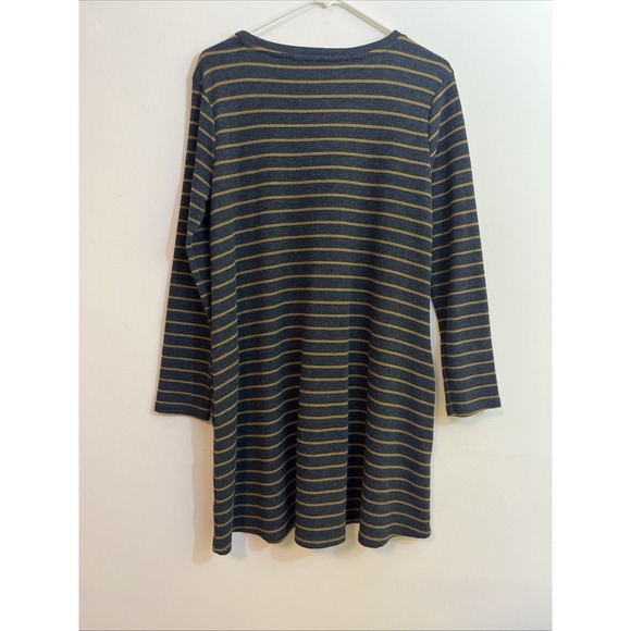 Toad & Co L Dress Blue Tan Stripe Organic Cotton Recycled Polyester Pockets - Picture 7 of 8